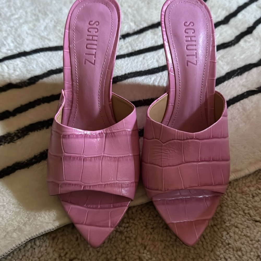 Schutz pink heel wedges
